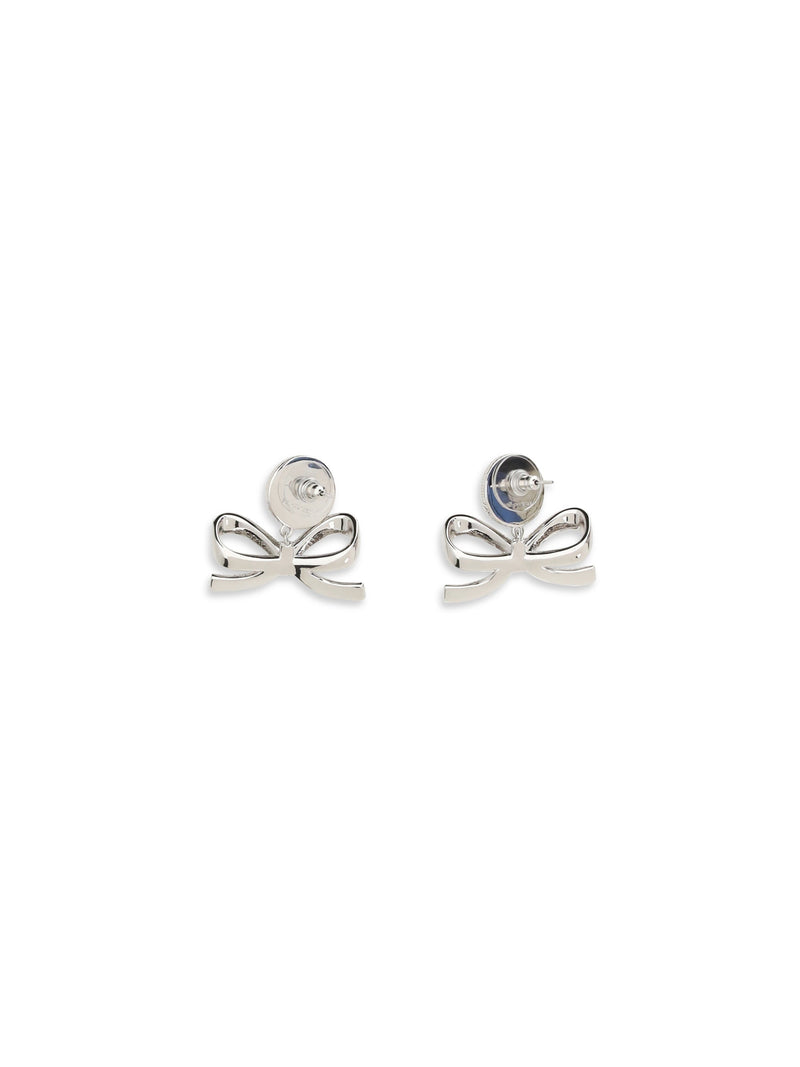 Self-Portrait Pearl Bow Drop Earrings — Silver Brass
