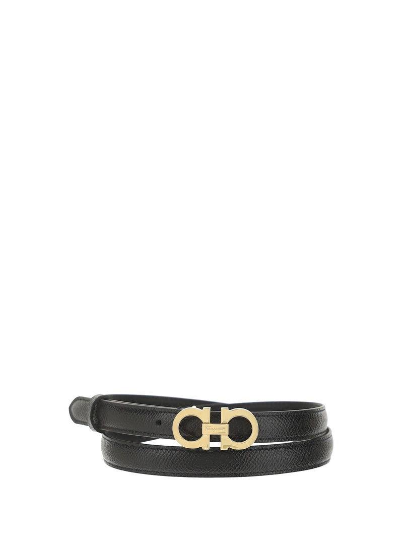 Ferragamo Gancini Leather Belt — Black Calf