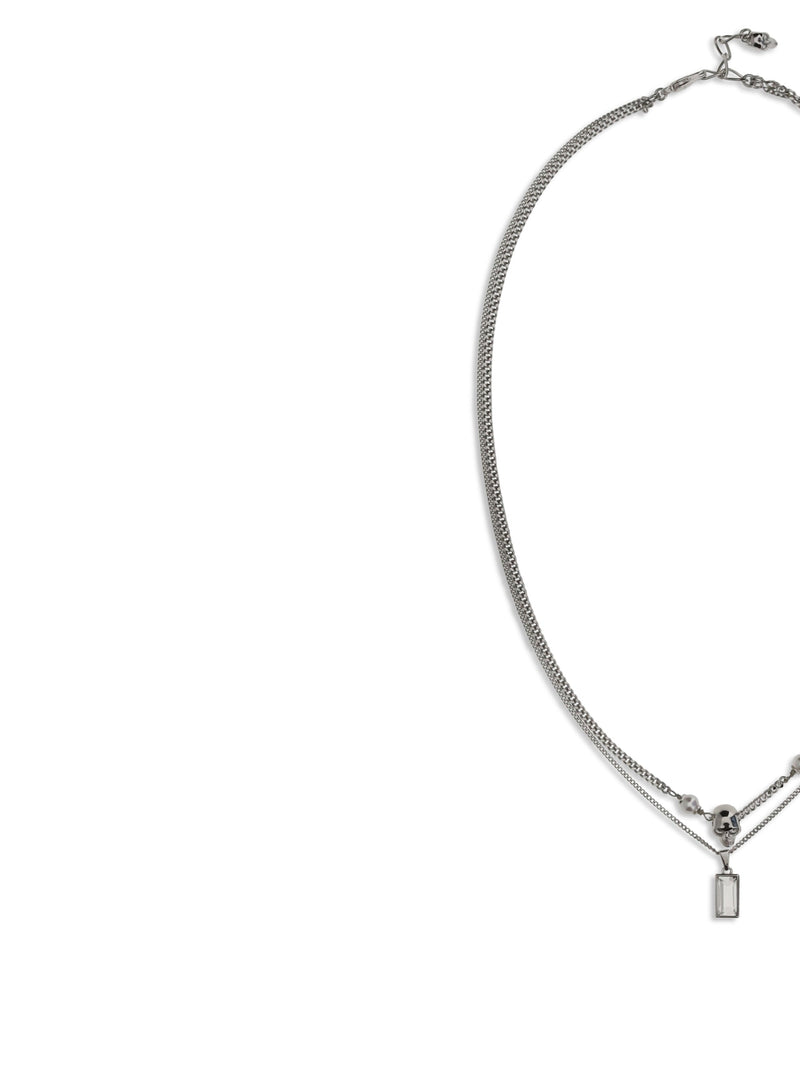 Alexander Mcqueen Skull Pendant With Rhinestones Necklace — Black Brass Necklaces