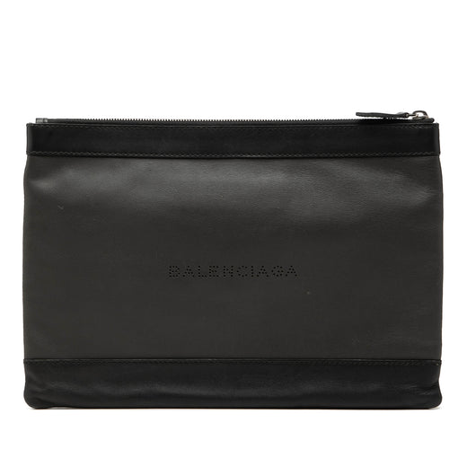 Perforated Calfskin Navy Clip Clutch M - Image 1