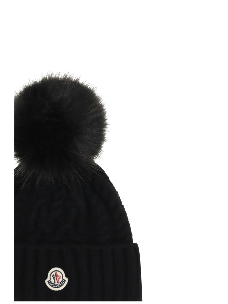 Moncler L20933b00041m4506 Wool And Cashmere Cable-Knit Beanie — Black Beanies