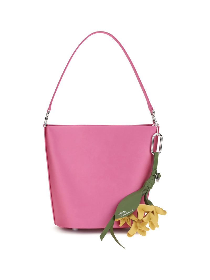 Self-Portrait Satin Bucket Bag — Pink Polyester