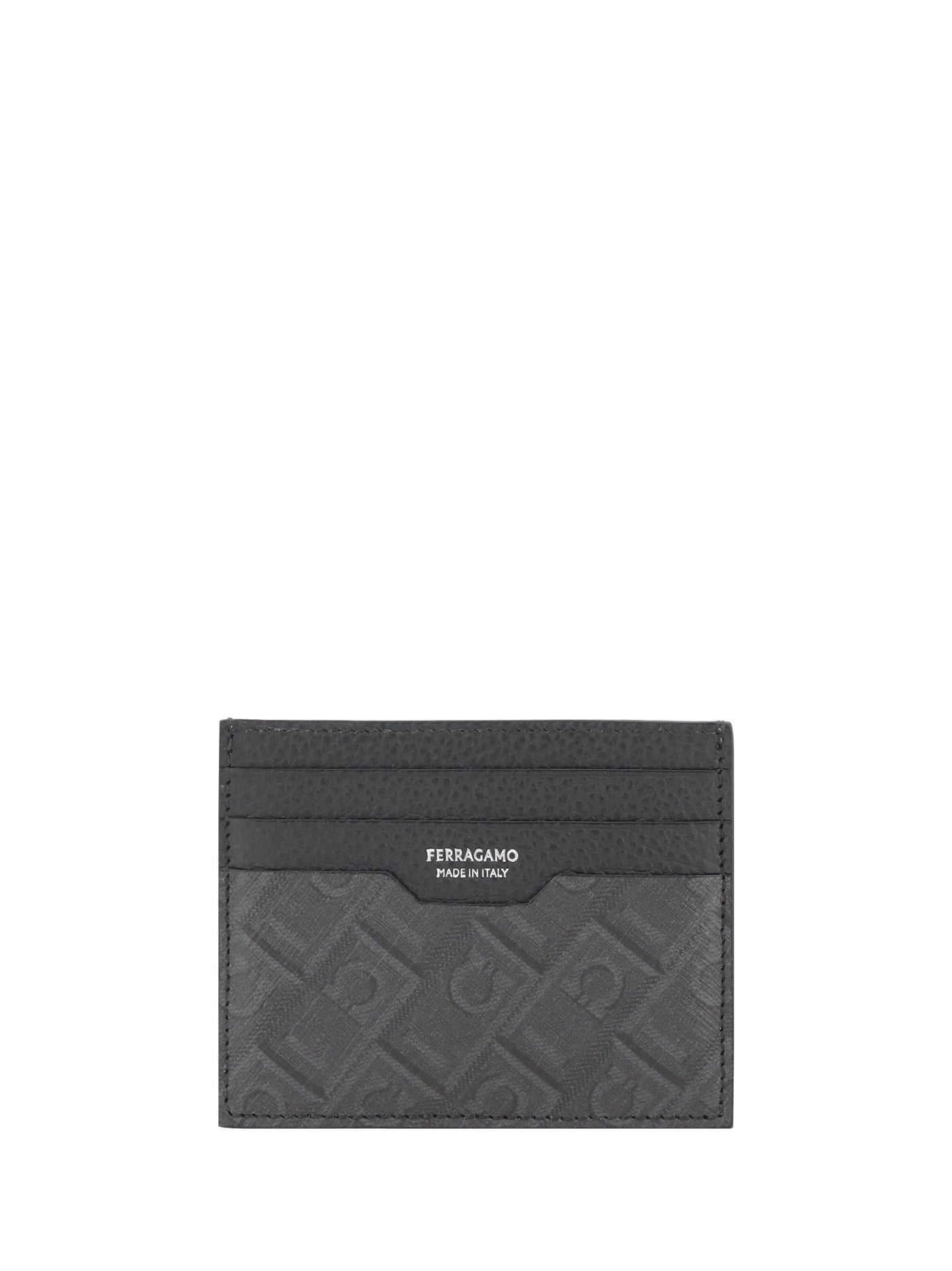 Ferragamo Gancini-Embossed Calf Leather Card Case — Gray Bos Taurus Wallet
