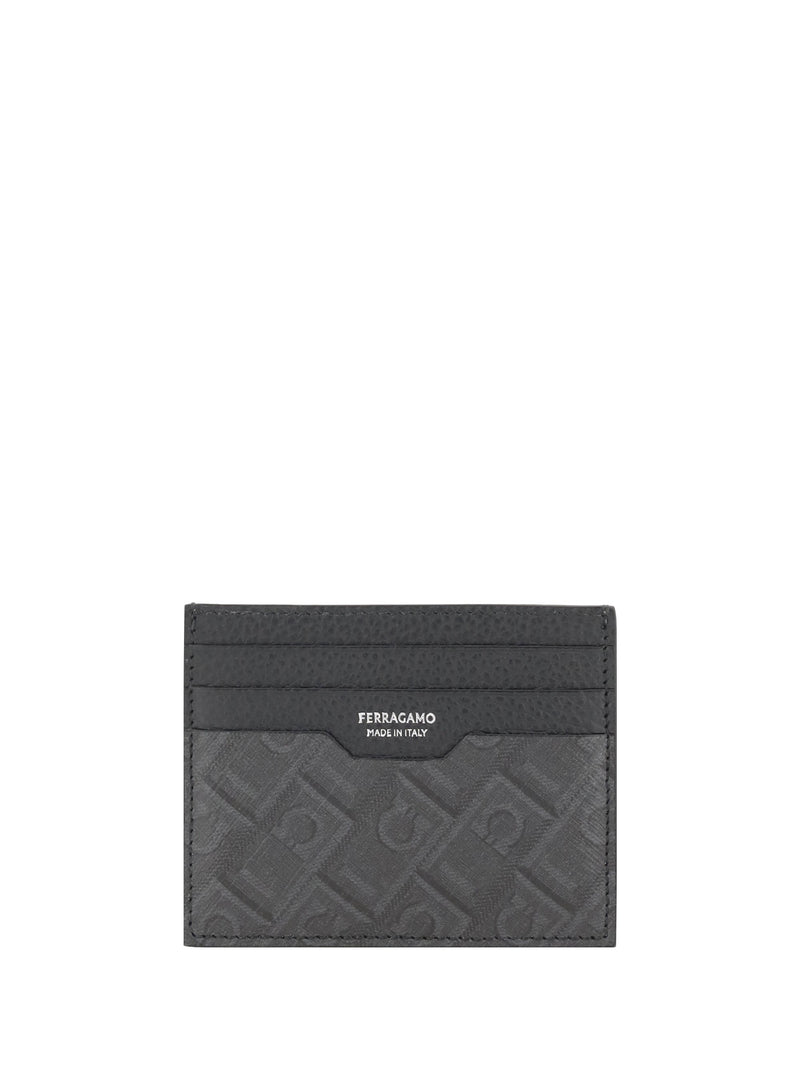 Ferragamo Gancini-Embossed Calf Leather Card Case — Gray Cases