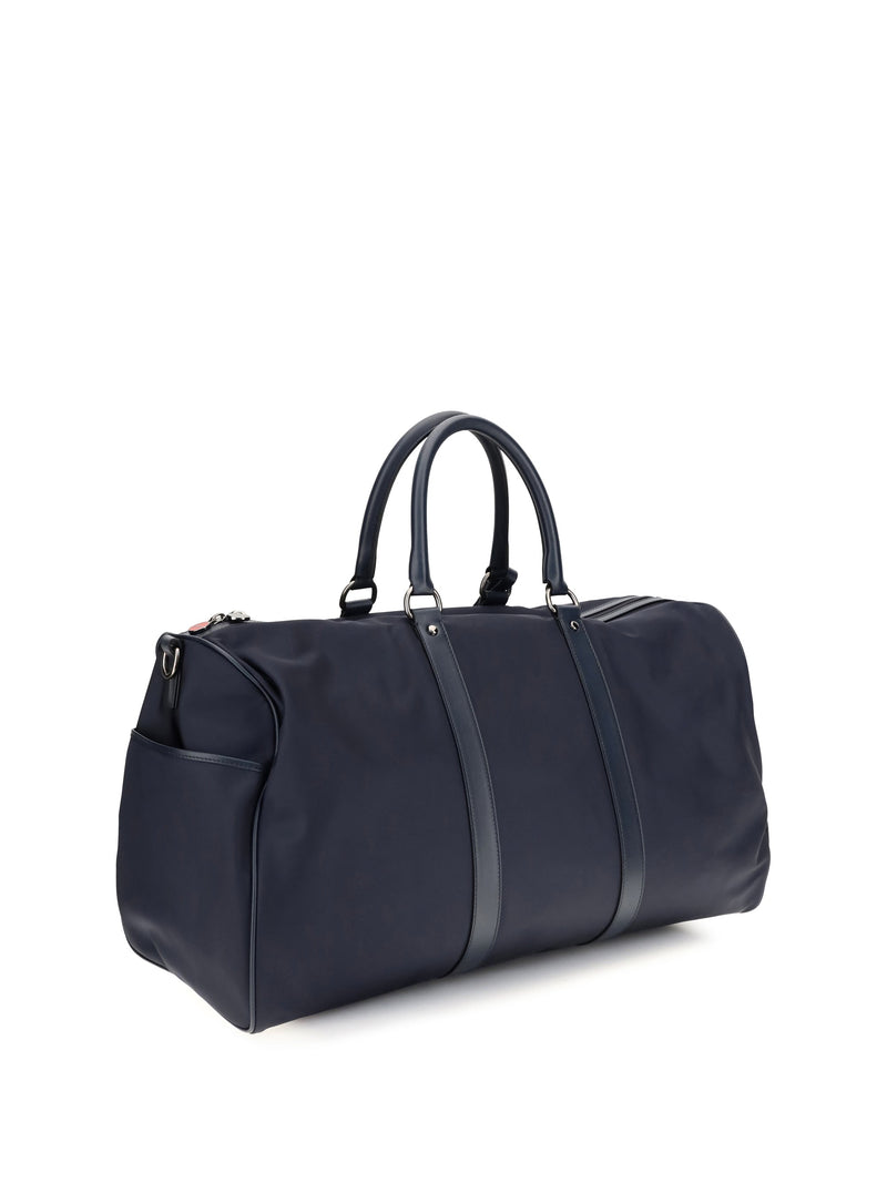 Kiton Leather-Trim Nylon Duffle Bag — Navy