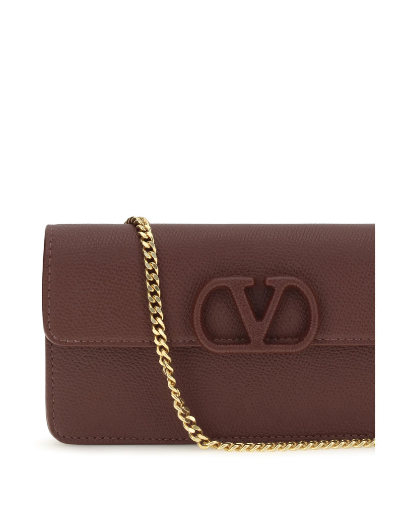 Valentino Garavani Grainy Calfskin Chain Wallet — Brown Calf Leather Bos Taurus