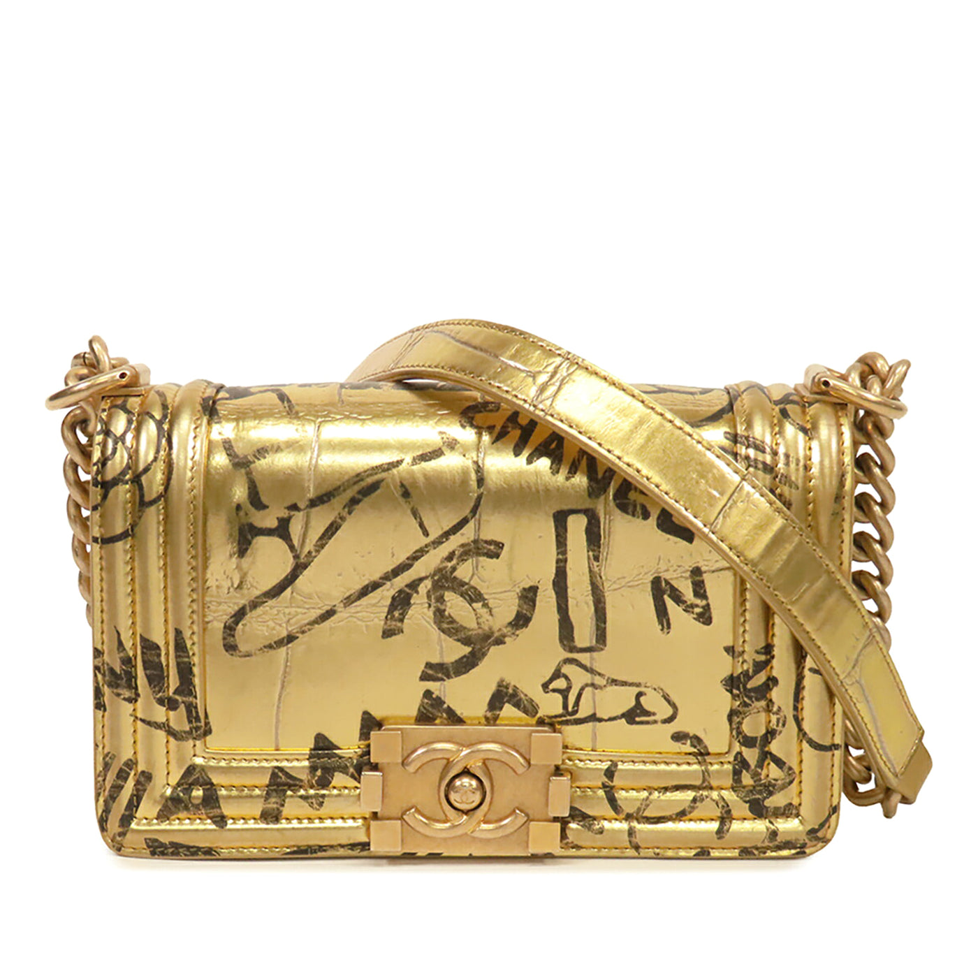 Small Croc Embossed Leather Graffiti Cocodile Boy Flap - Image 1