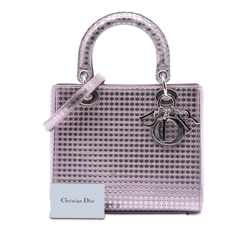 Medium Metallic Patent Microcannage Lady Dior - Image 7