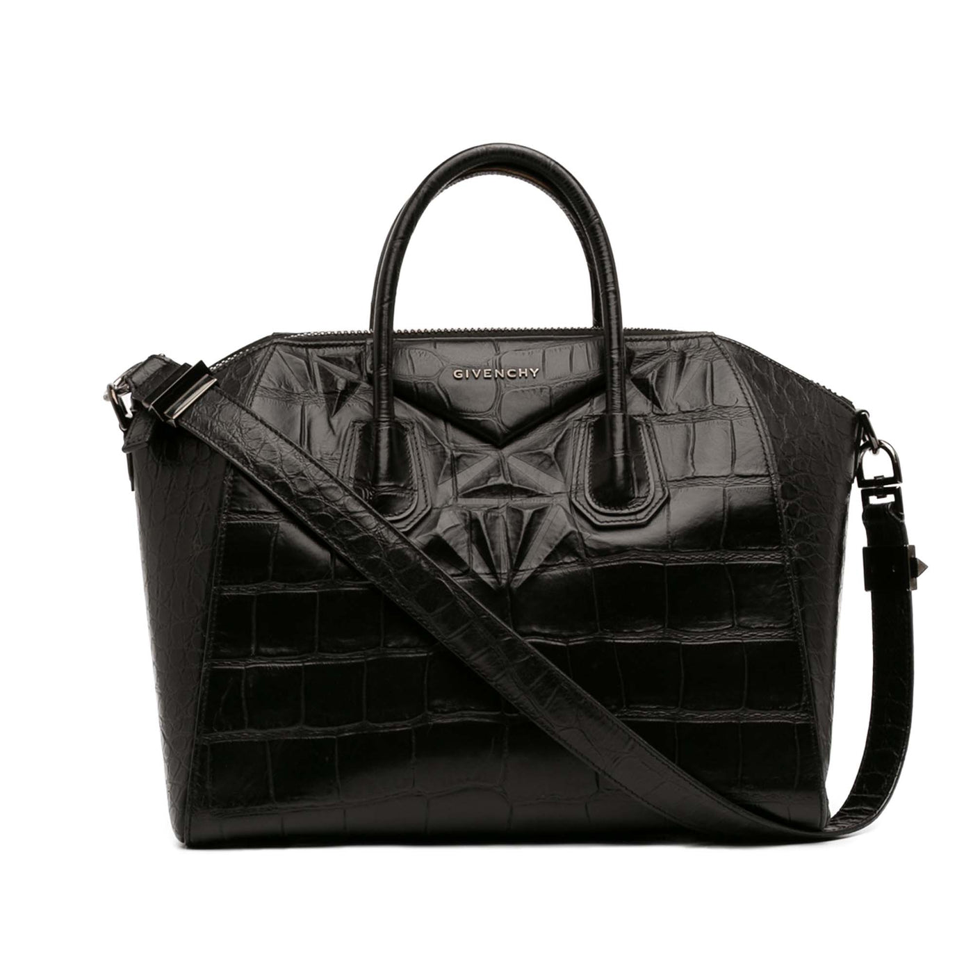 Medium Croc Embossed Leather Antigona Satchel - Image 1