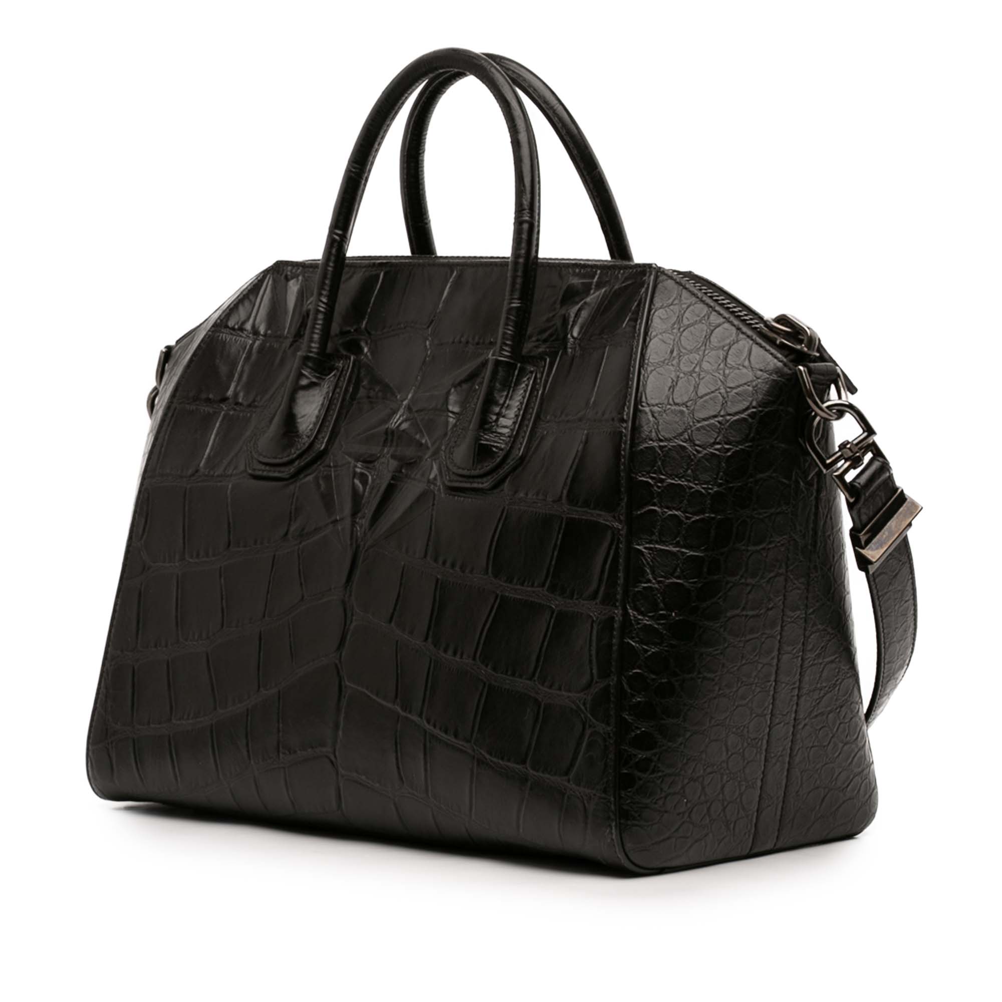 Medium Croc Embossed Leather Antigona Satchel - Image 2