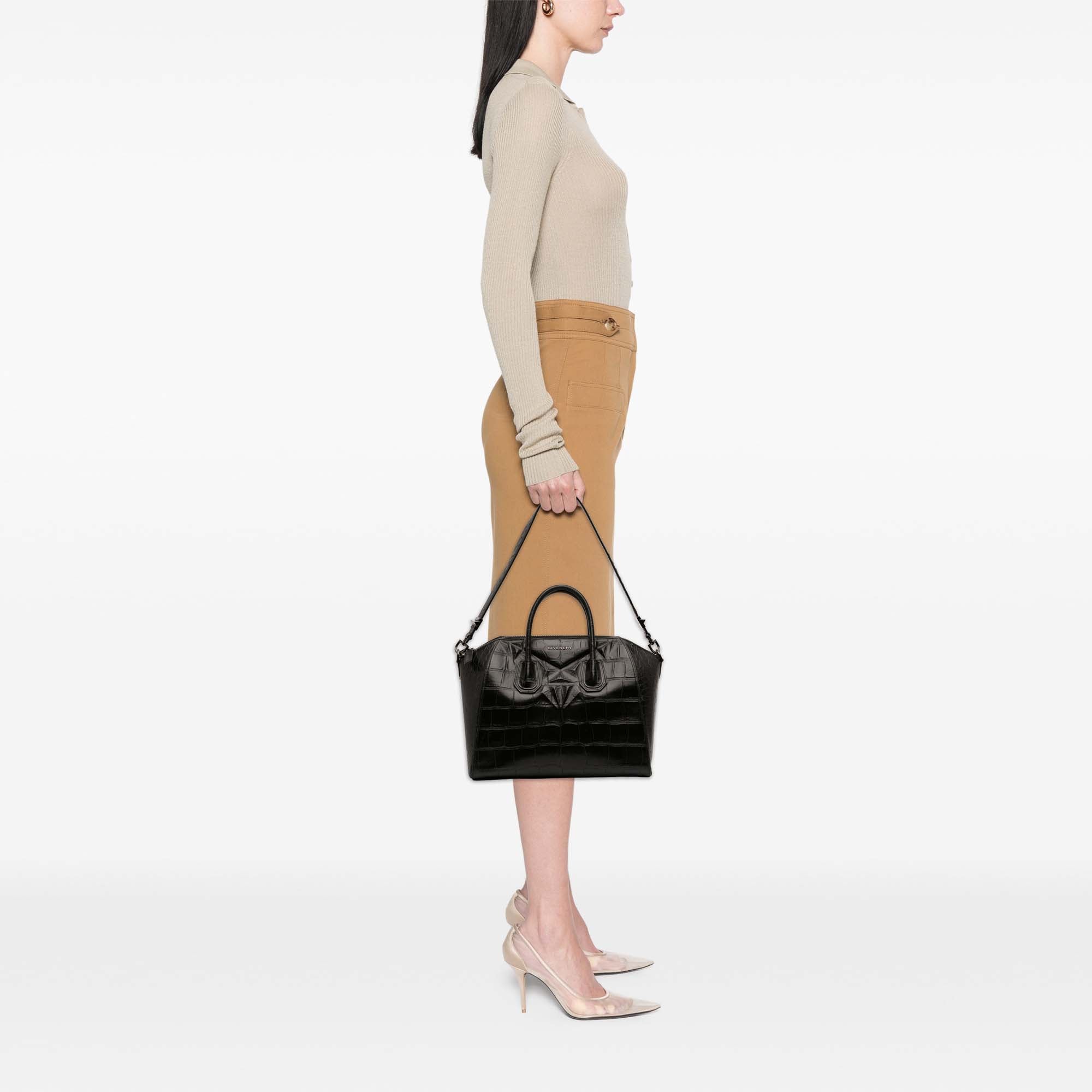Medium Croc Embossed Leather Antigona Satchel - Image 6