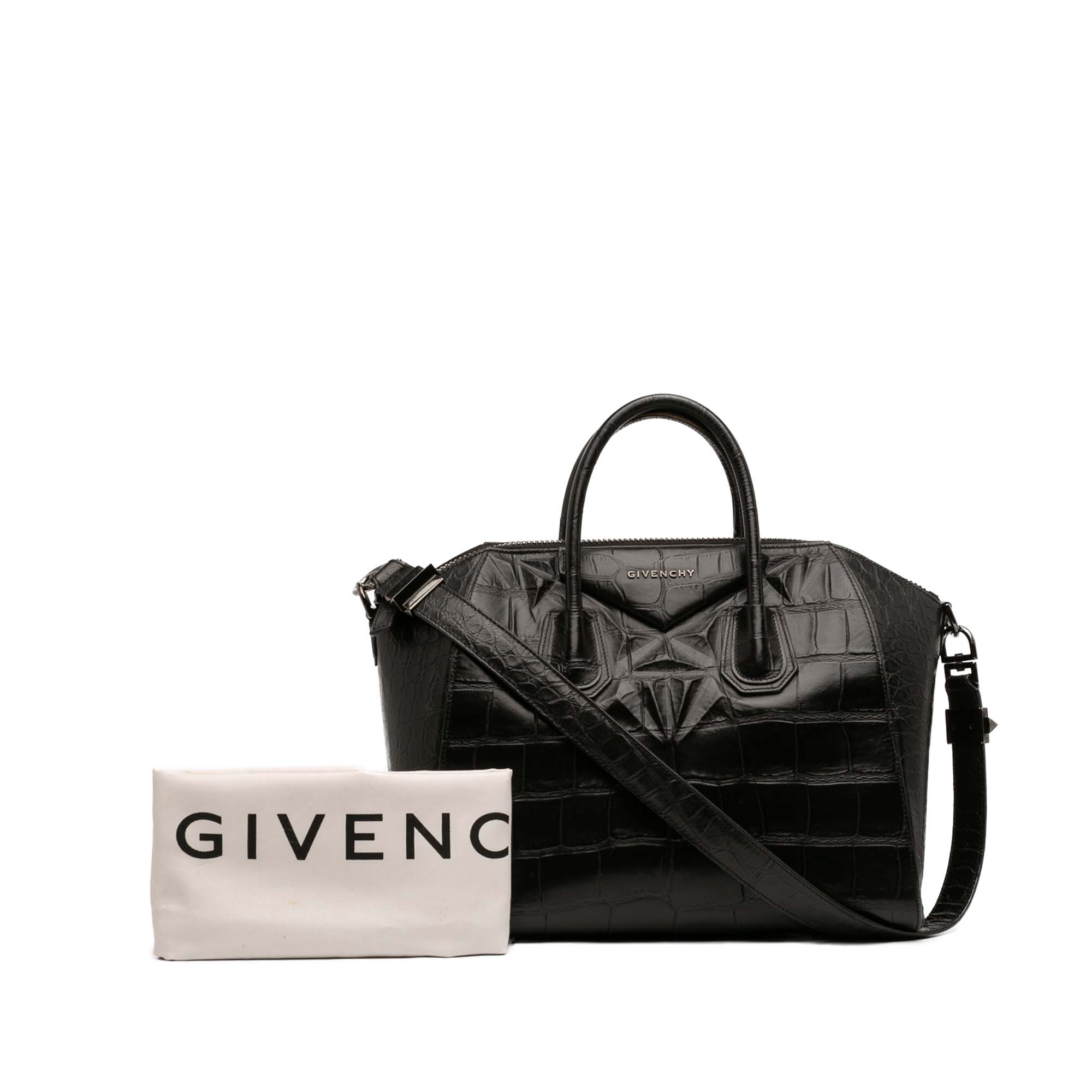 Medium Croc Embossed Leather Antigona Satchel - Image 7