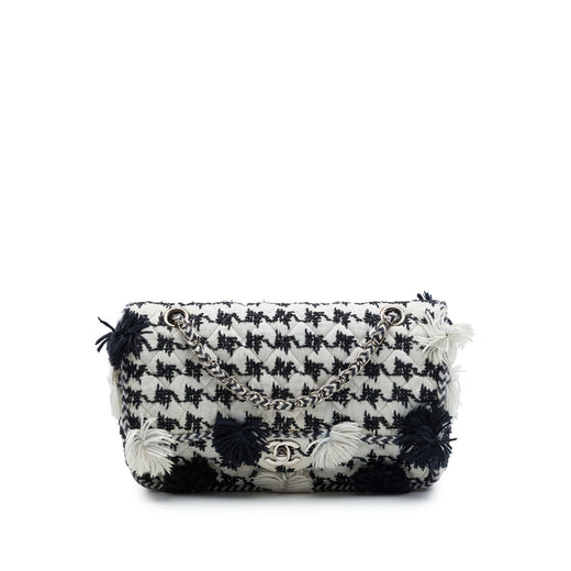 Medium Classic Embroidered Canvas Houndstooth Pom Pom Flap - Image 1