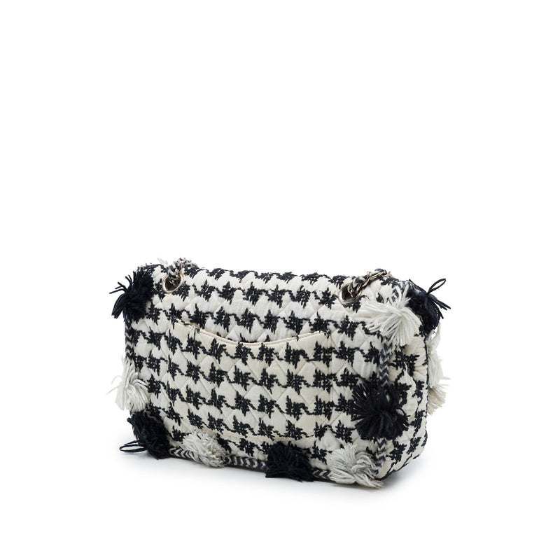 Medium Classic Embroidered Canvas Houndstooth Pom Pom Flap - Image 2