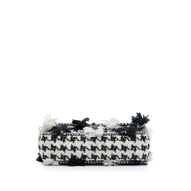 Medium Classic Embroidered Canvas Houndstooth Pom Pom Flap - Image 3