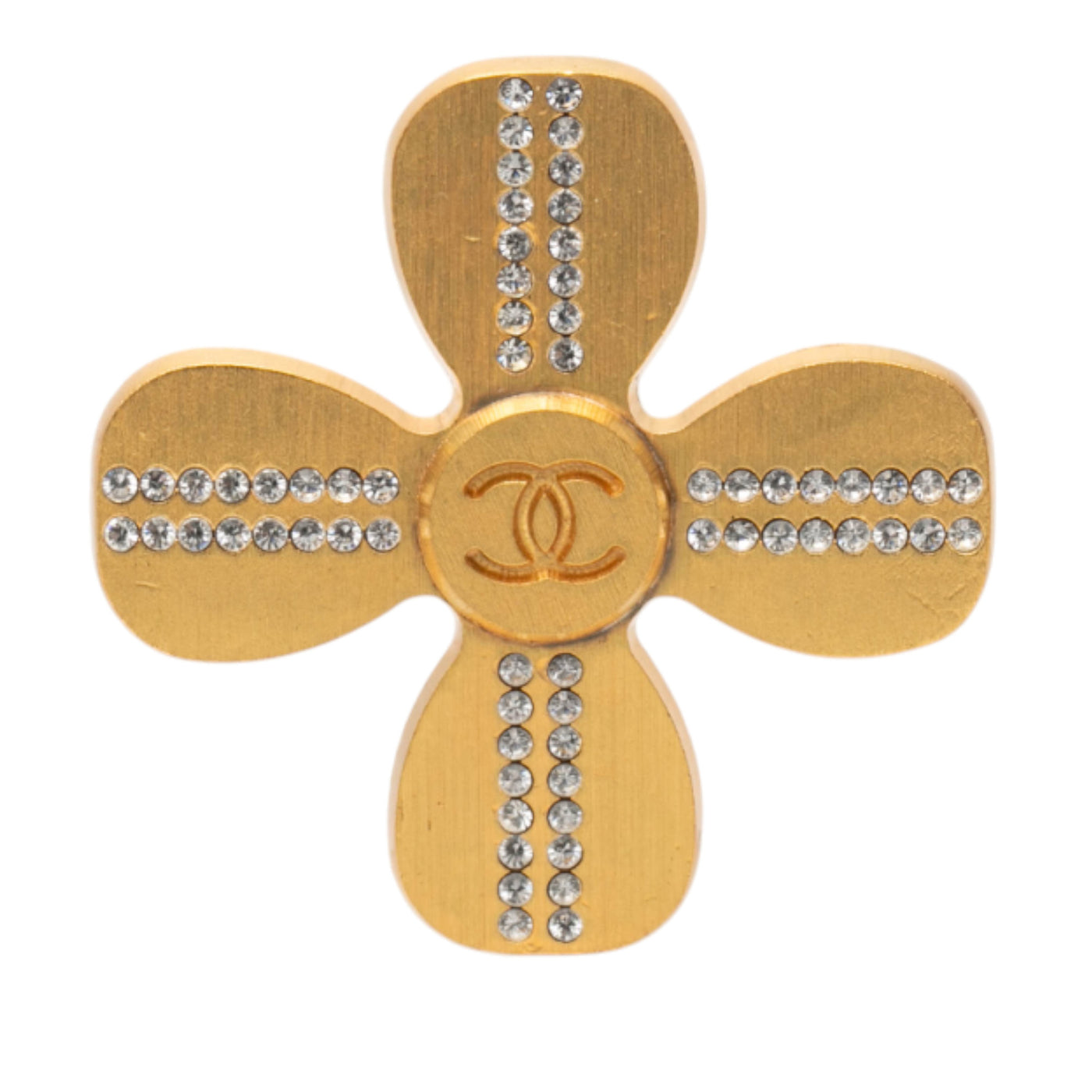 CC Gold Plated Rhinestones Clover Brooch - Image 1