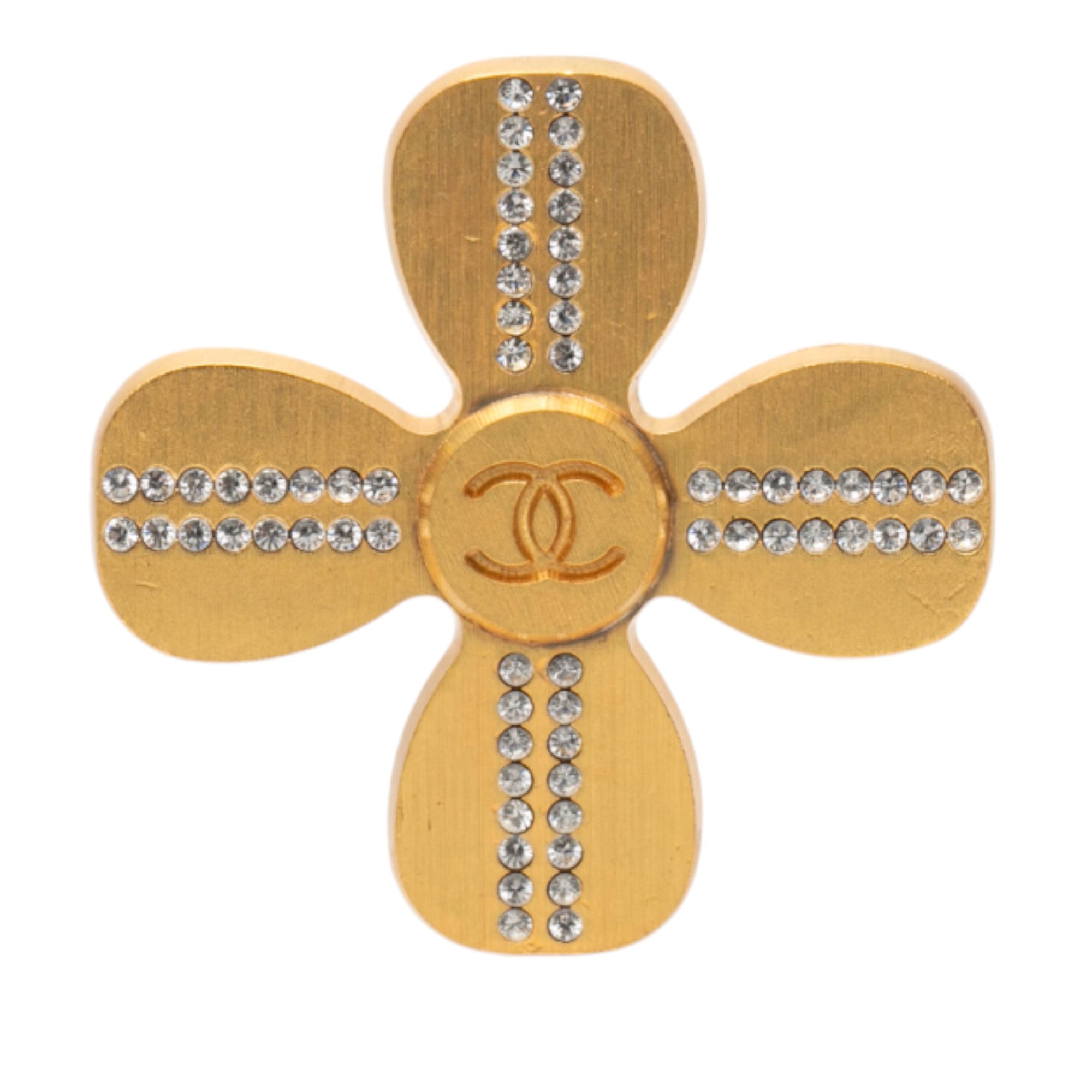 CC Gold Plated Rhinestones Clover Brooch - Image 1