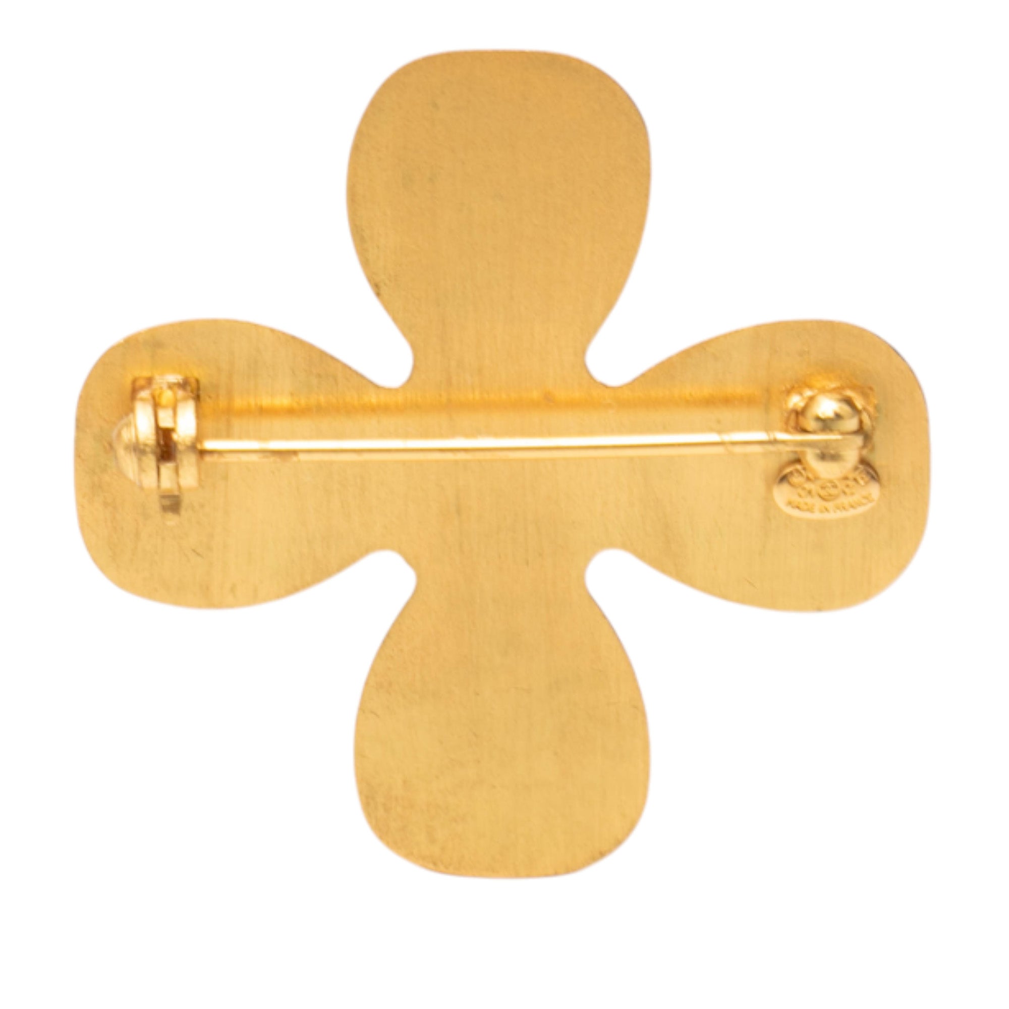 CC Gold Plated Rhinestones Clover Brooch - Image 2