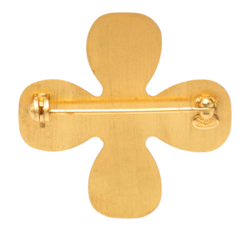 CC Gold Plated Rhinestones Clover Brooch - Image 2