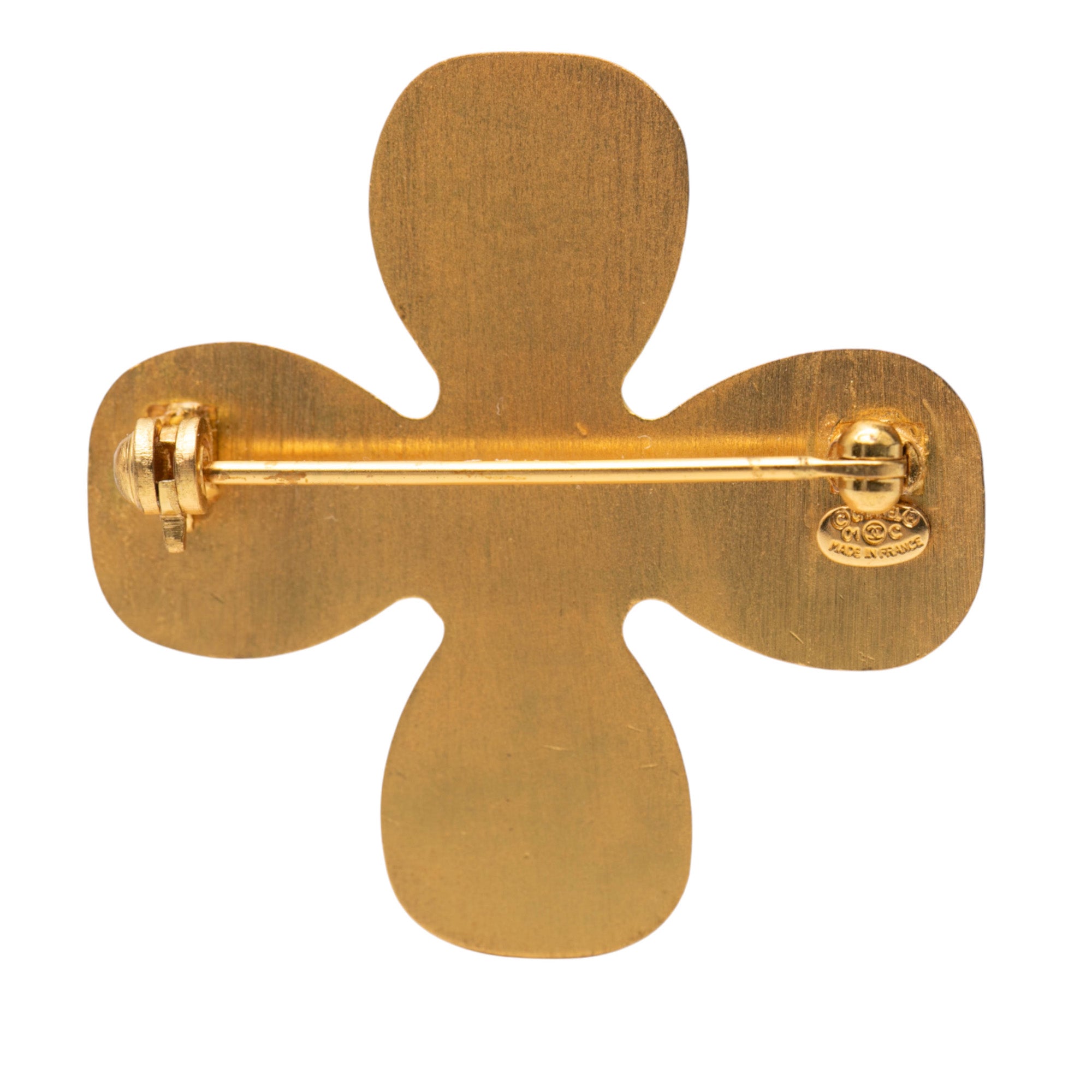 CC Gold Plated Rhinestones Clover Brooch - Image 3