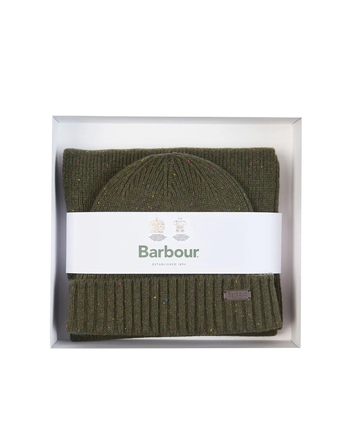 Barbour Mgs0047 Ribbed Knit Hat & Scarf Set — Olive Acrylic Winter