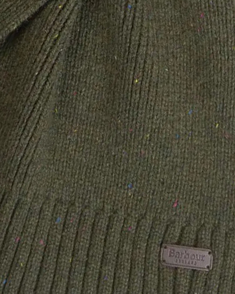 Barbour Mgs0047 Ribbed Knit Hat & Scarf Set — Olive Acrylic Winter