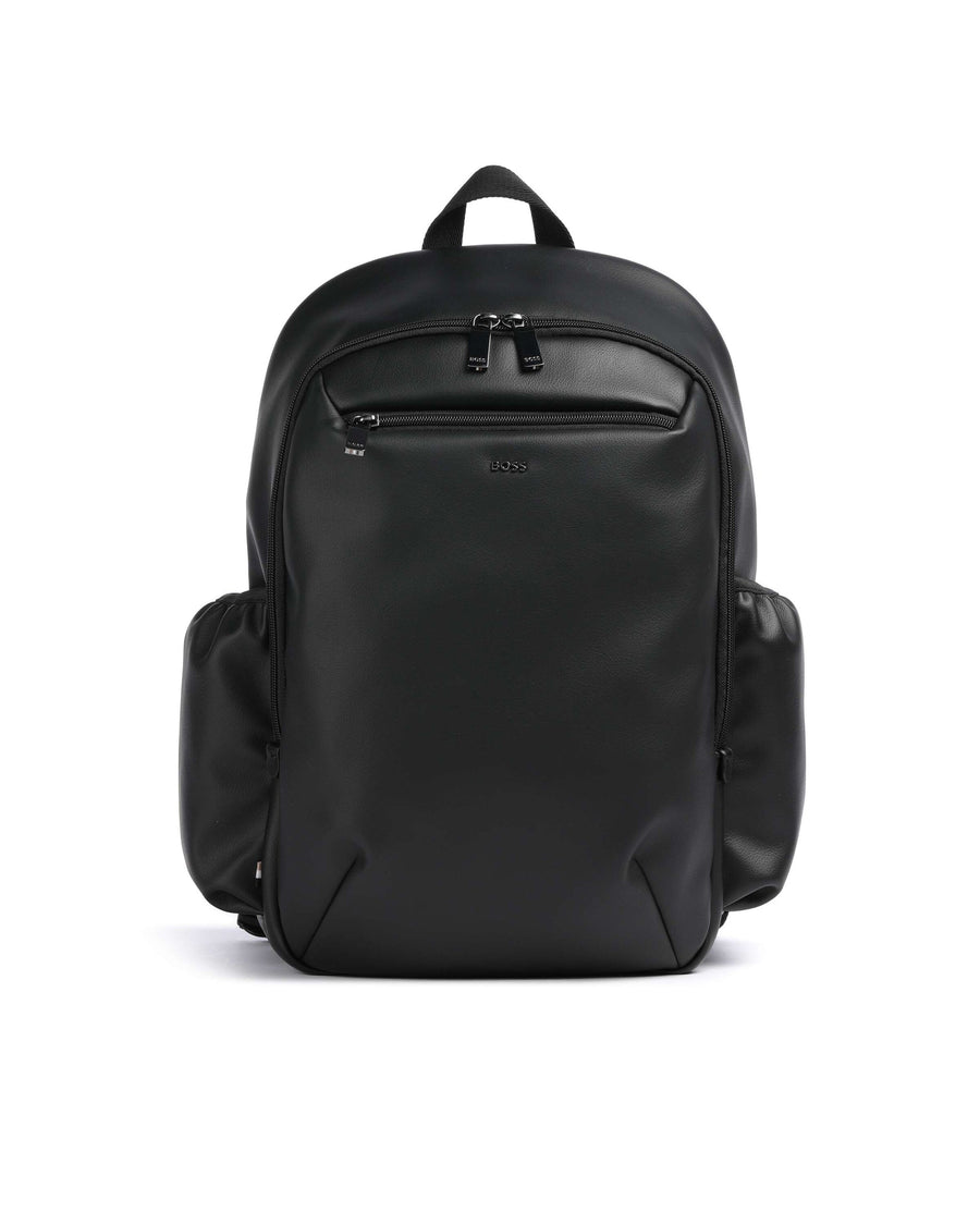 Hugo Boss Leather-Effect Recycled Polyester Backpack — Black