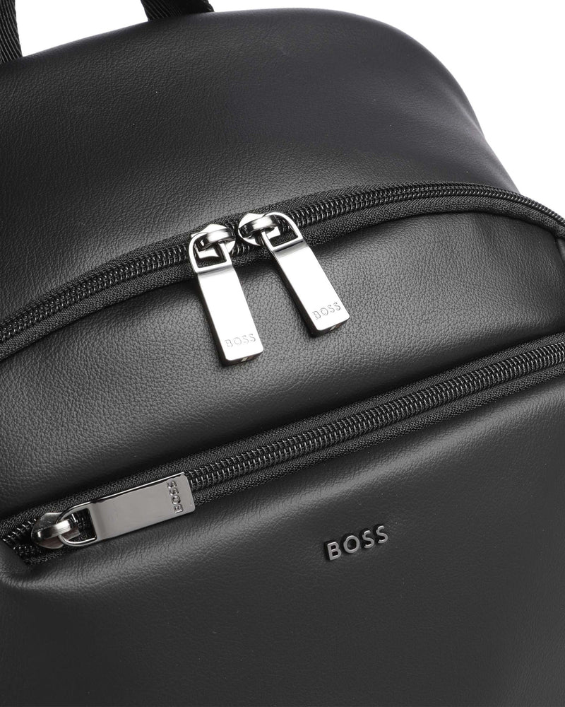 Hugo Boss Leather-Effect Recycled Polyester Backpack — Black