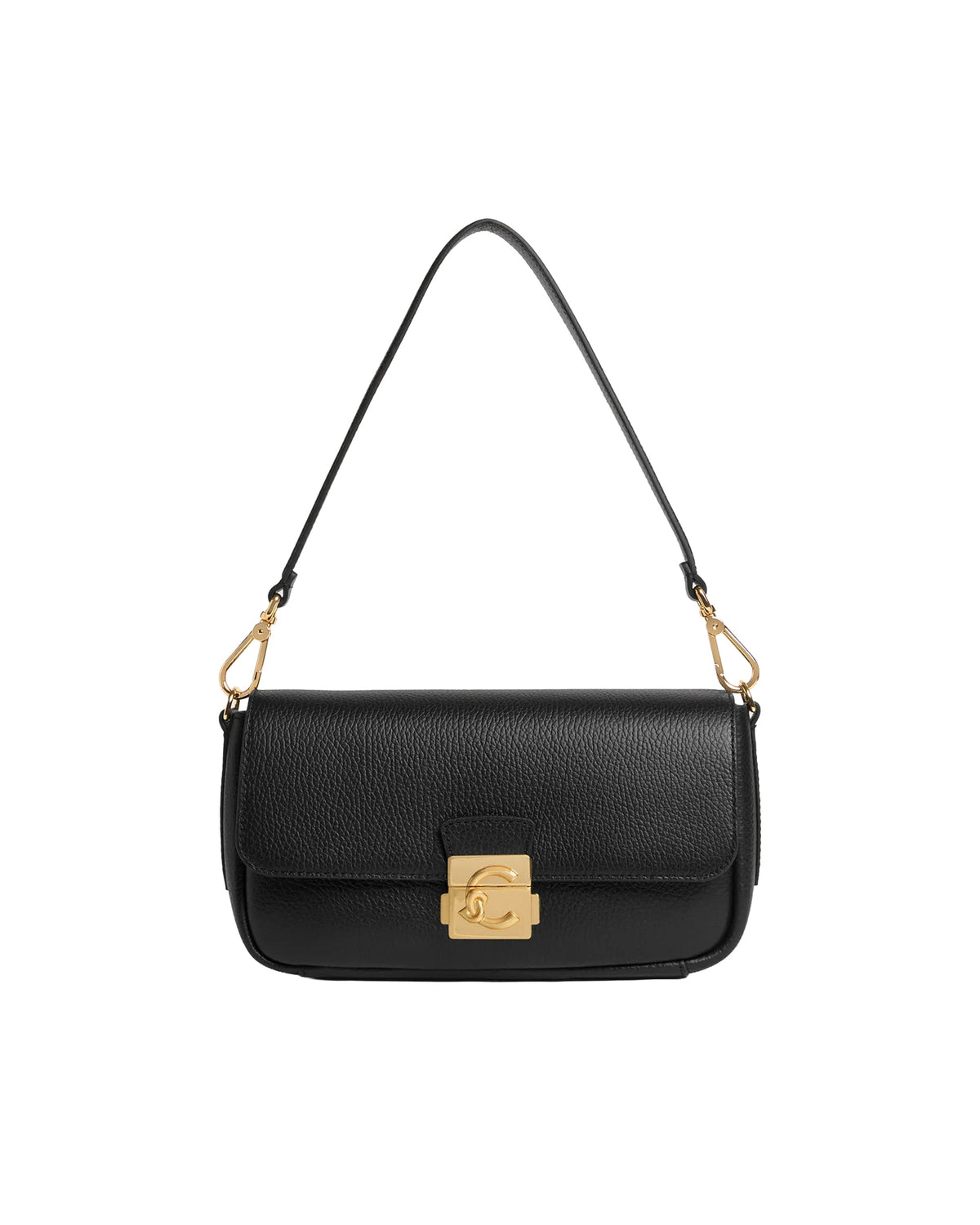 Coccinelle C-Me Lock Shoulder Bag — Black Bovine Leather