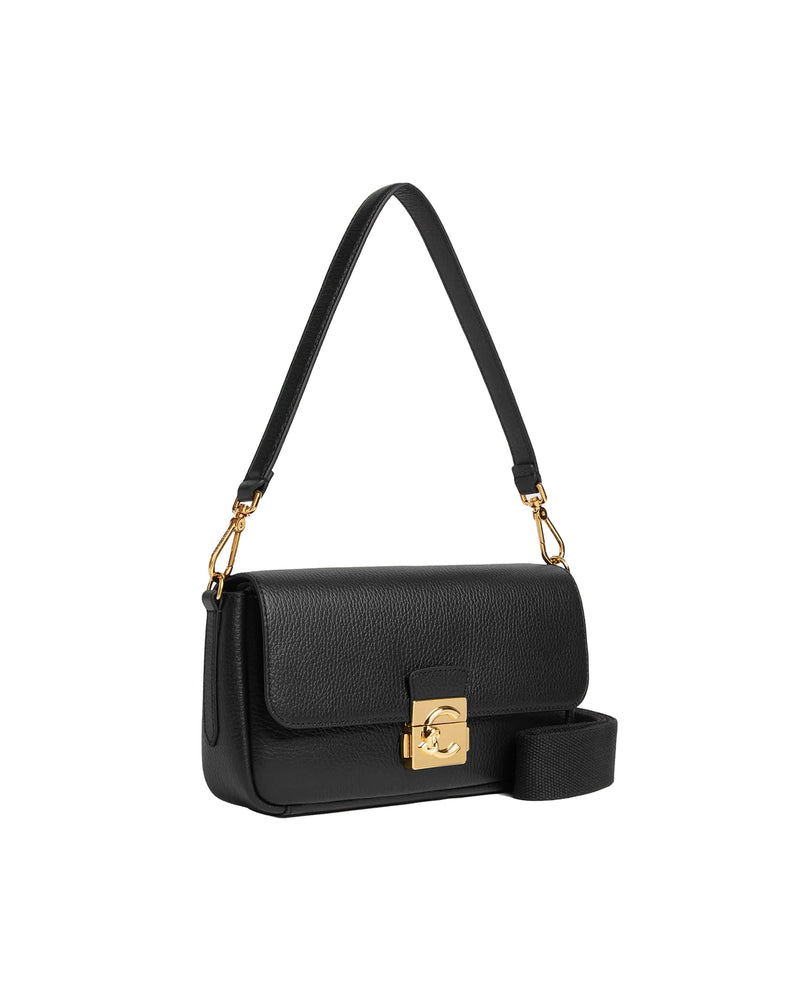 Coccinelle C-Me Lock Shoulder Bag — Black Bovine Leather
