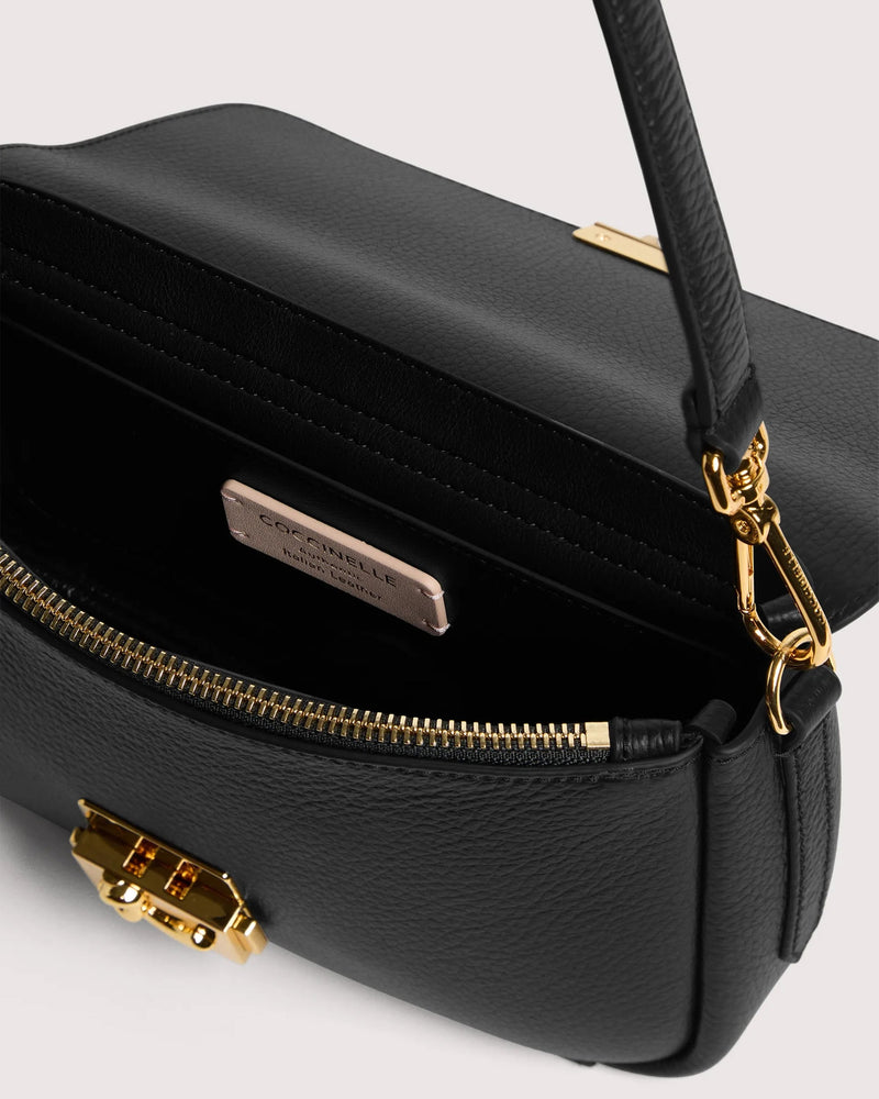 Coccinelle C-Me Lock Shoulder Bag — Black Bovine Leather