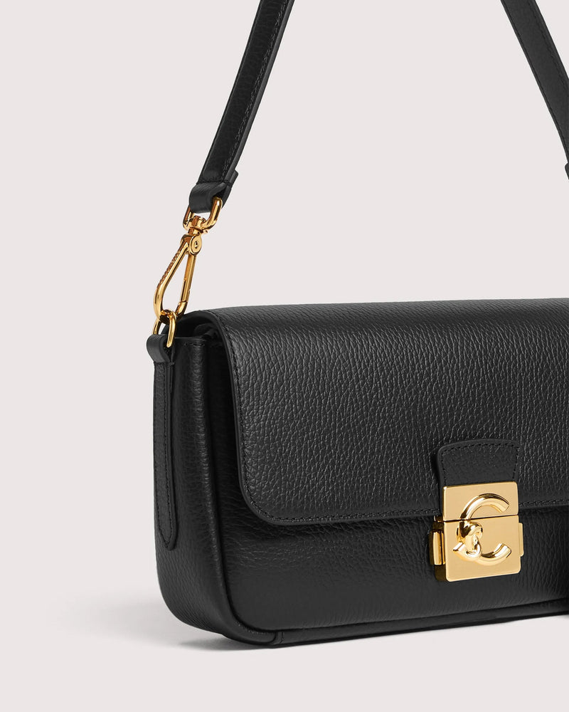 Coccinelle C-Me Lock Shoulder Bag — Black Bovine Leather