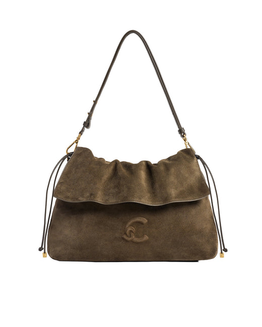 Coccinelle Lidia Shoulder Bag Taupe Bovine Split Suede Leather