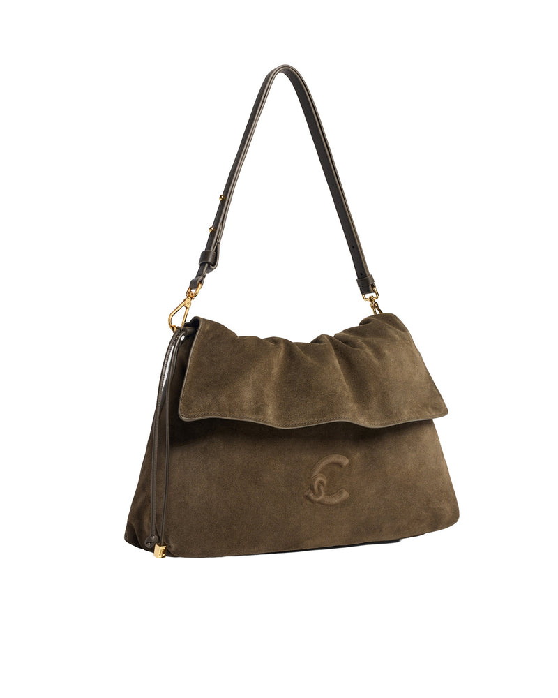 Coccinelle Lidia Shoulder Bag Taupe Bovine Split Suede Leather