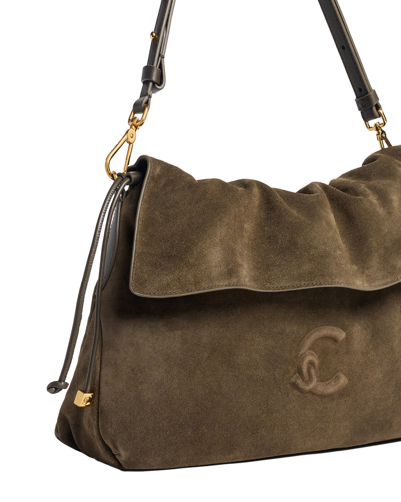Coccinelle Lidia Shoulder Bag Taupe Bovine Split Suede Leather