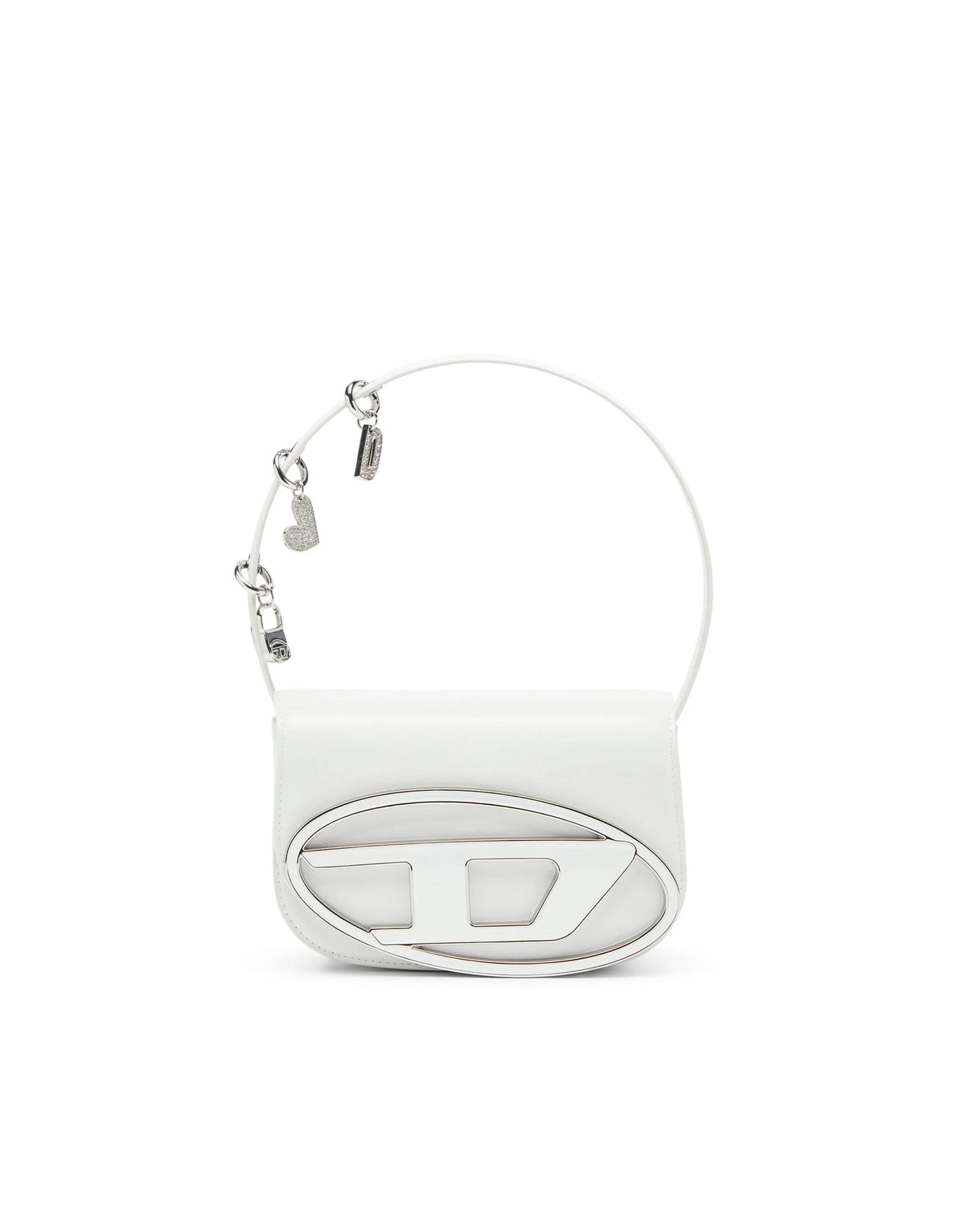 Diesel Structured Leather With Removable Charms Shoulder Bag — White Bovine