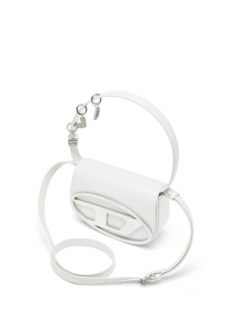 Diesel Structured Leather With Removable Charms Shoulder Bag — White Bovine