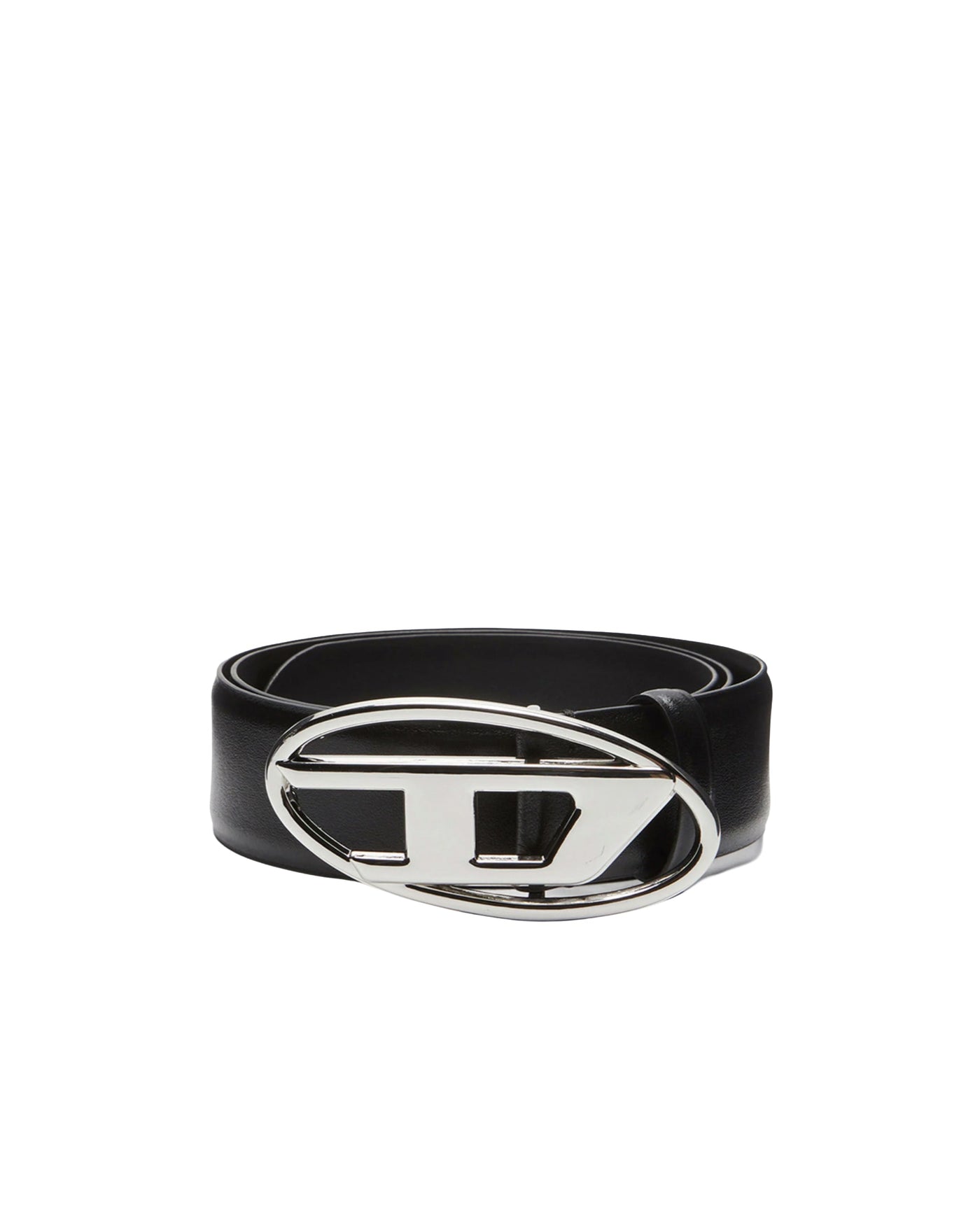Diesel Oval D Logo Leather Belt — Black Pmu