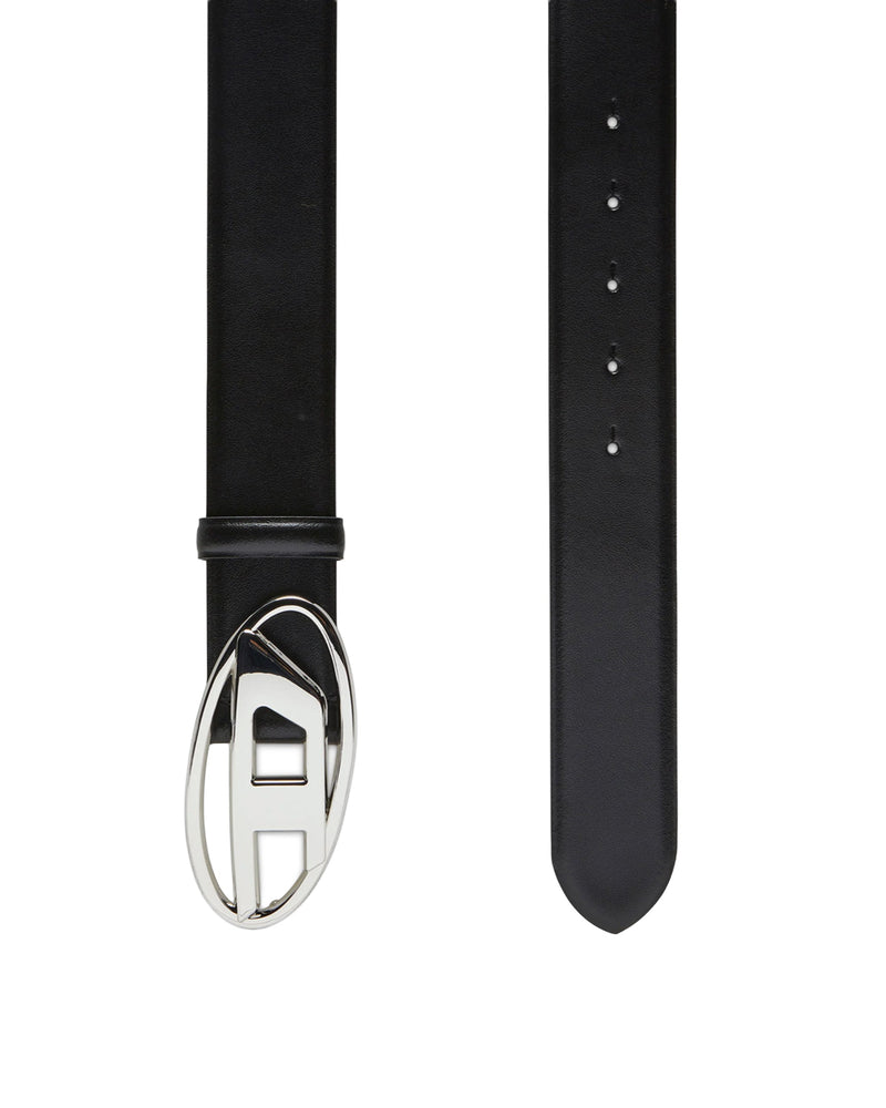 Diesel Oval D Logo Leather Belt — Black Pmu