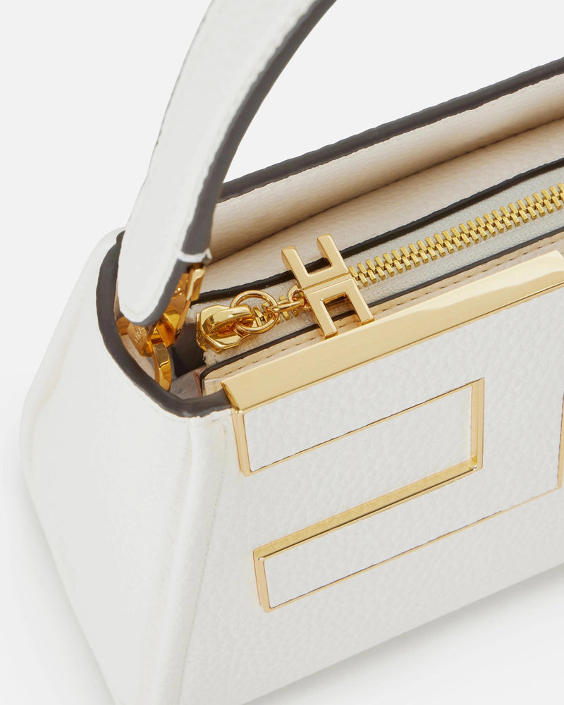 Elisabetta Franchi Geometric Cutout Top Handle Bag — Beige Polyester