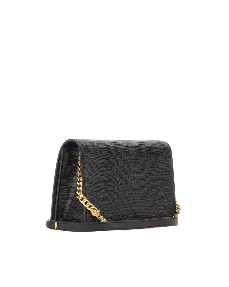 Elisabetta Franchi Lizard-Effect Leather-Look Shoulder Bag — Black Polyester