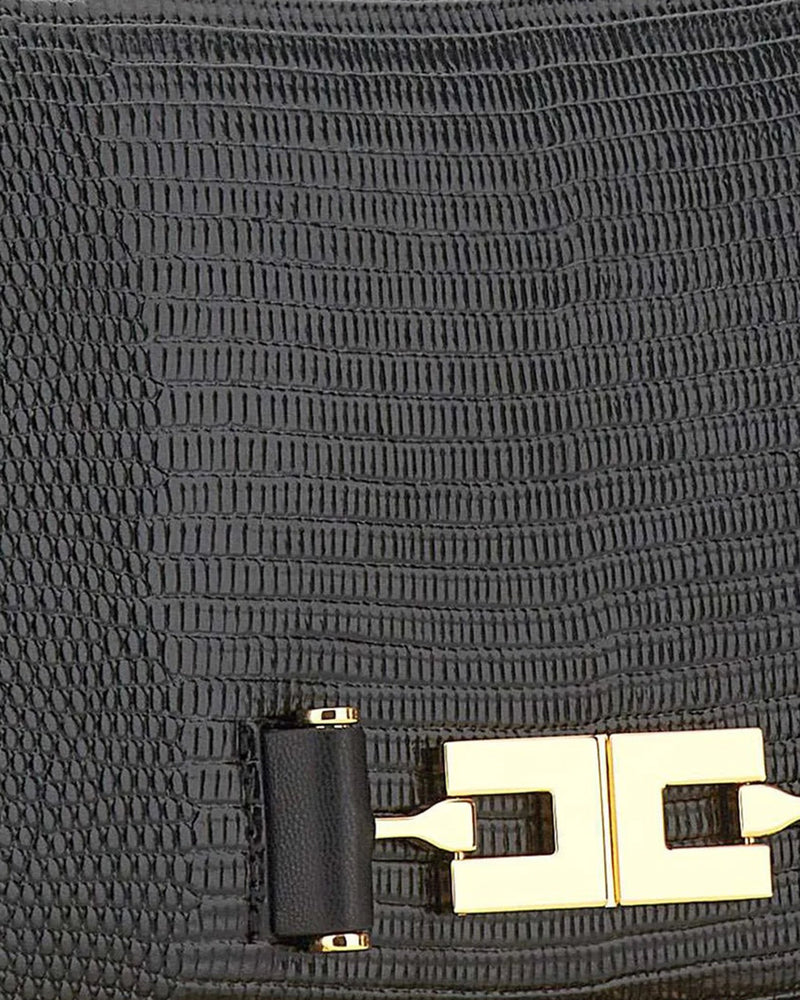 Elisabetta Franchi Lizard-Effect Leather-Look Shoulder Bag — Black Polyester