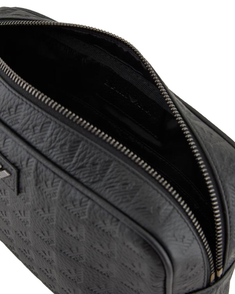 Emporio Armani Eagle Embossed Calf Leather Clutch — Black