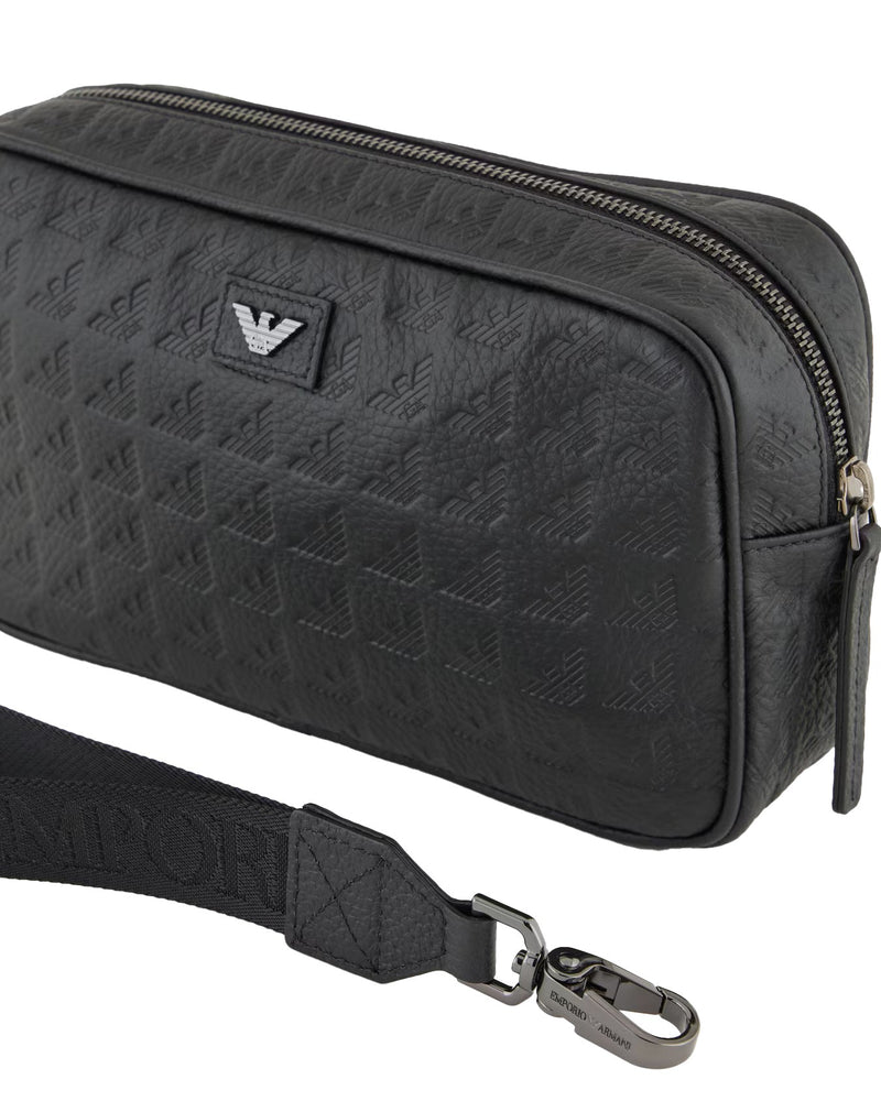 Emporio Armani Eagle Embossed Calf Leather Clutch — Black