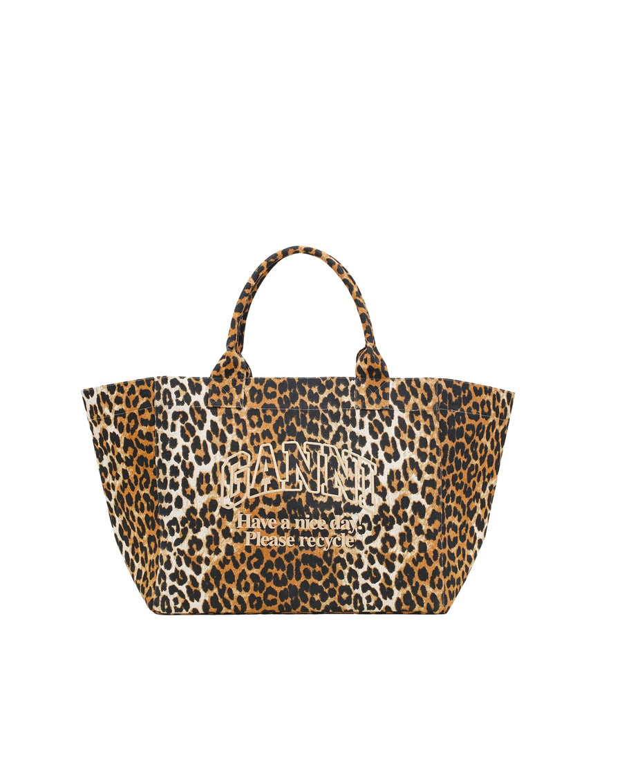 Ganni Xxl Tote Bag — Brown Recycled Cotton