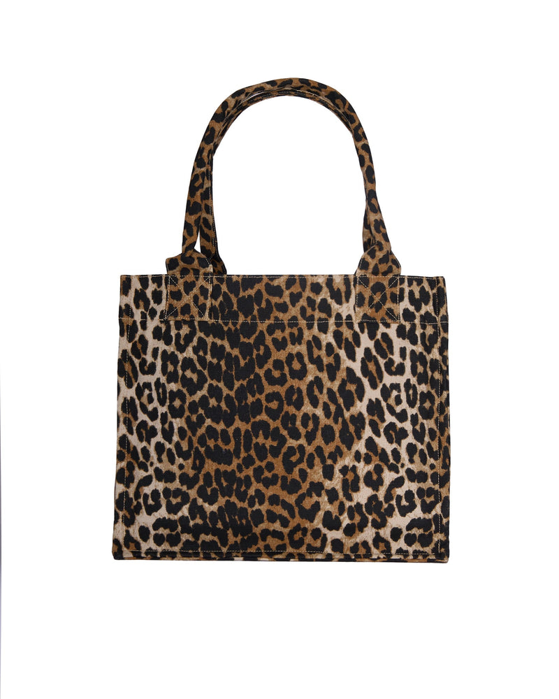 Ganni Leopard-Print Recycled Cotton Tote Bag — Brown