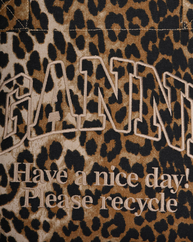 Ganni Leopard-Print Recycled Cotton Tote Bag — Brown