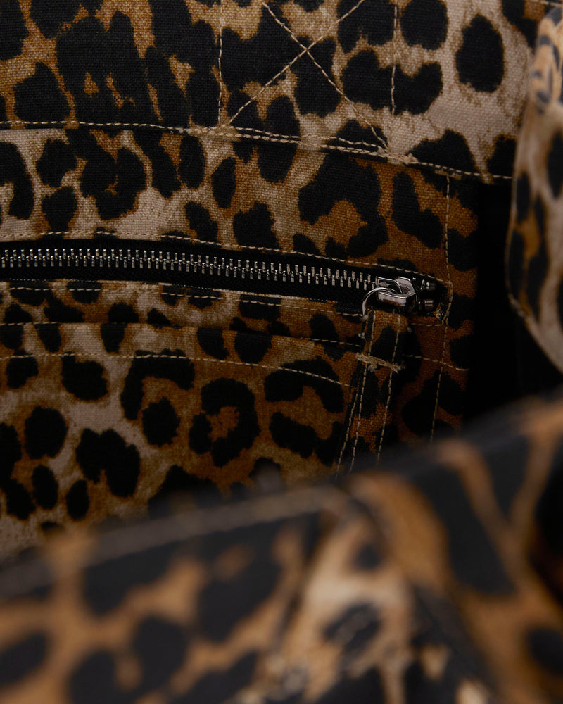 Ganni Leopard-Print Recycled Cotton Tote Bag — Brown