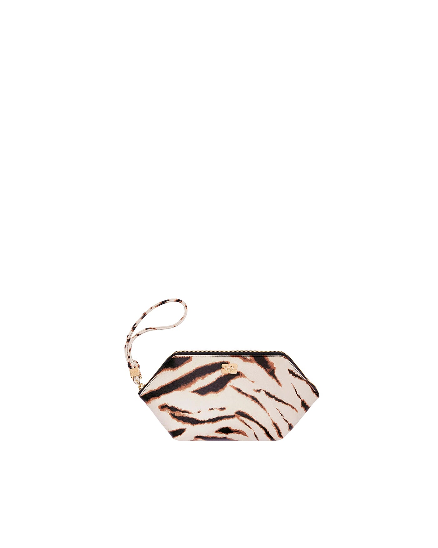 Ganni Tiger-Striped Polyurethane Clutch — Beige