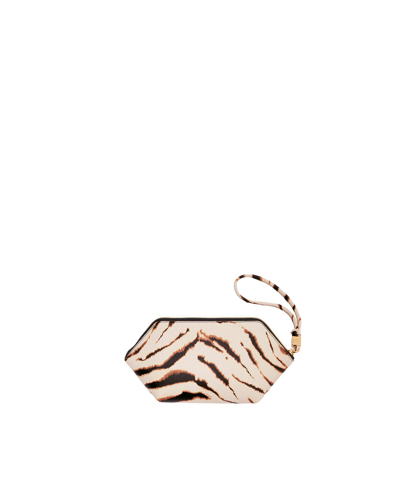 Ganni Tiger-Striped Polyurethane Clutch — Beige